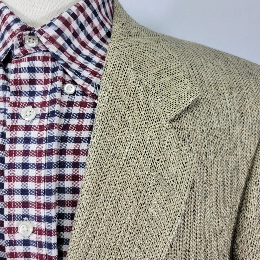 VTG Haspel Men's Sport Coat Blazer Two Button Beige Brown 100%‎ SILK Sz 42R